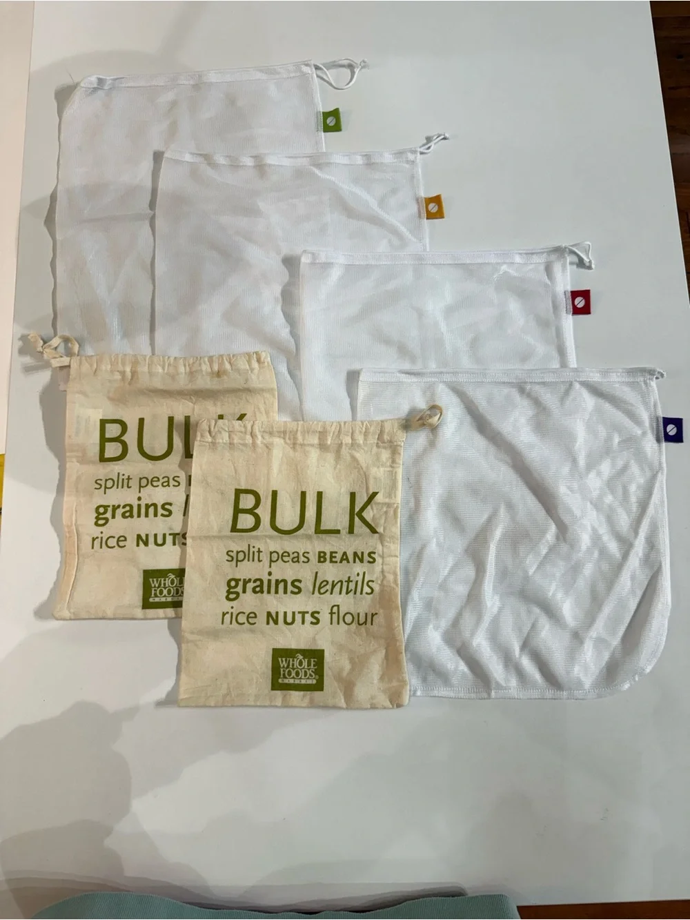 Whole Foods Reusable Produce Bags Set of 6 Mesh + Cotton Bulk Grain Bags